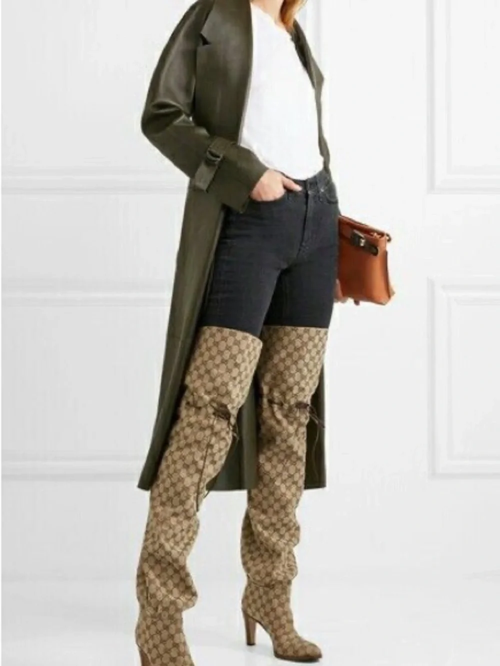 Gucci Lisa Monogram Canvas Thigh High Boots